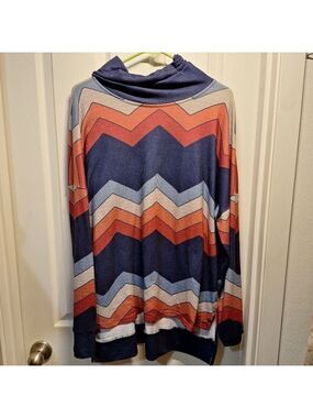 Chevron Sweatshirt Sweater Multicolor Turtleneck Size 1X